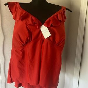 NWT Time and Tru plus rust orange ruffle tankini swim top, size 3x  24-26.